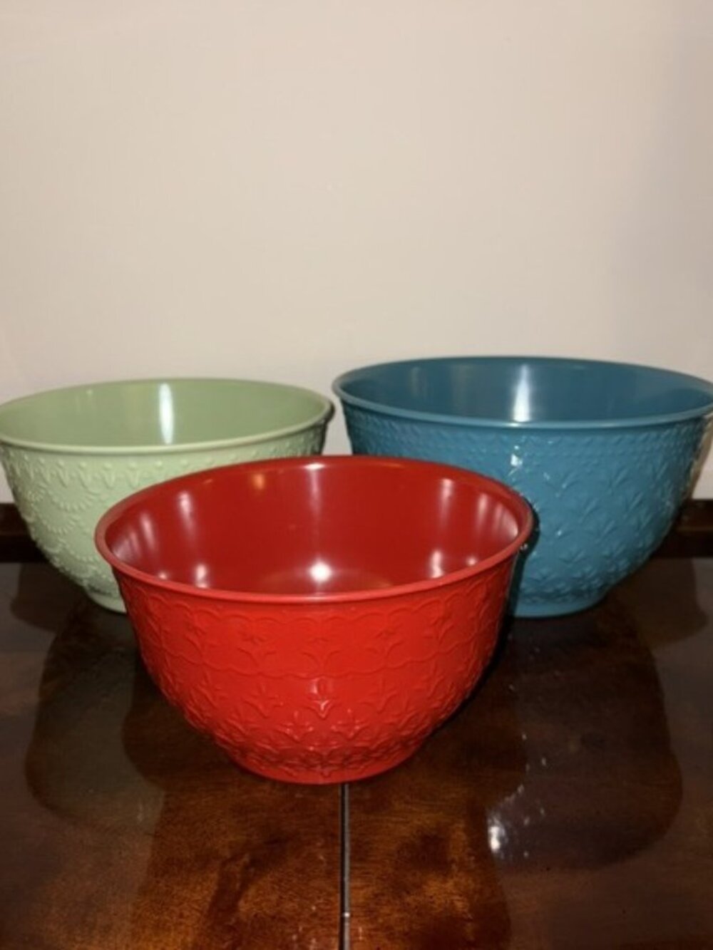 Pioneer Woman Set of 3 Nesting Melamine Embossed Fleur French Country Prep Bowls